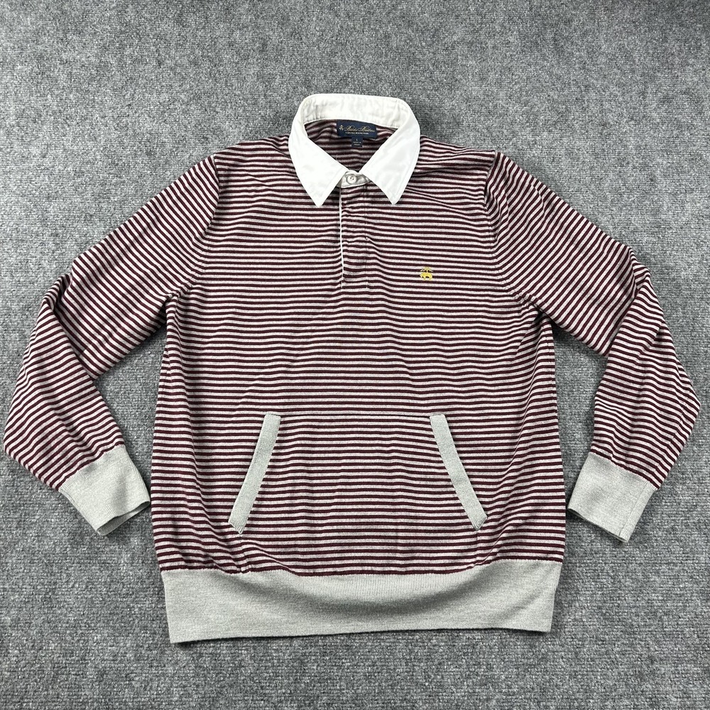 Brooks Brothers Sweater Mens Large Red Merino‎ Wool Collared Striped Pullover
